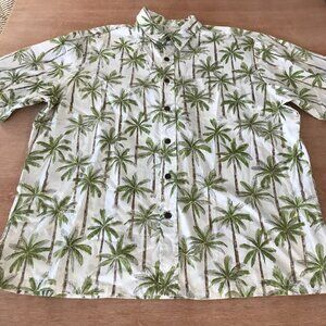 Bishop Street Hawaiian Shirt Men 3XL Green Floral Button Up Pocket Short Sleeve